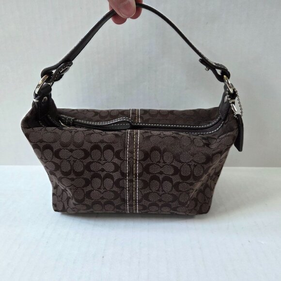 Coach Purse Signature C Monogram Logo Print Brown Jacquard Mini Hobo Bag Y2K - Picture 2 of 10